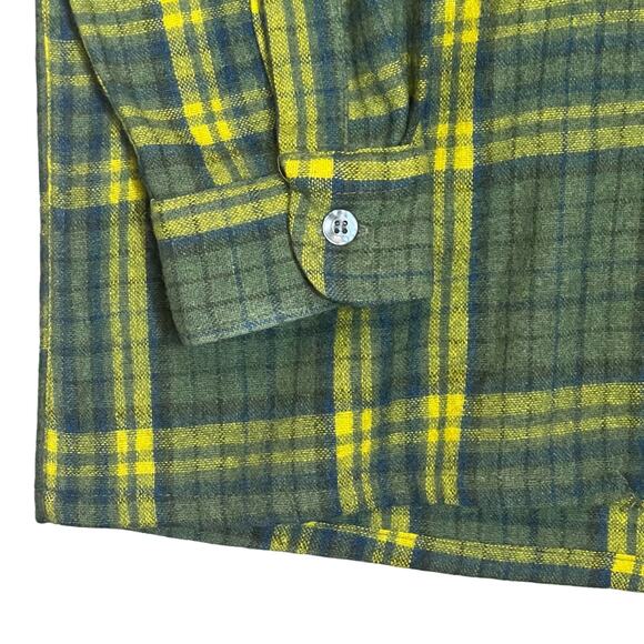Vintage 60s JB Hunter Mens Size XL Green Yellow Wool Plaid Shirt Button Front - Picture 4 of 7